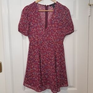 Pink Forever 21 Floral Patterned Zipper Back Midi Dress